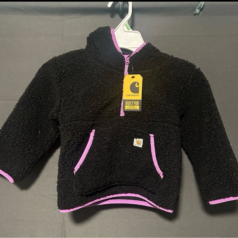 Carhartt Kids Black Hoodie with Pink Trim